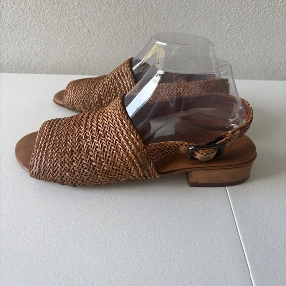 Paul‎ Green Helena Women Size 8 Woven Leather Tan Sandals Slingback Heel Boho - Picture 4 of 15